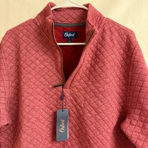 Oxford Mens Quilted Maroon Heather Quarter 1/4 Zip Pullover Sweater M Preppy‎